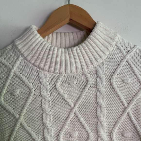 Burgess white cable knit heavy cotton crewneck sweater size small - Picture 2 of 6